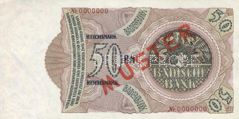 Баденский банк. 50 рейхсмарок 1924 (реверс)