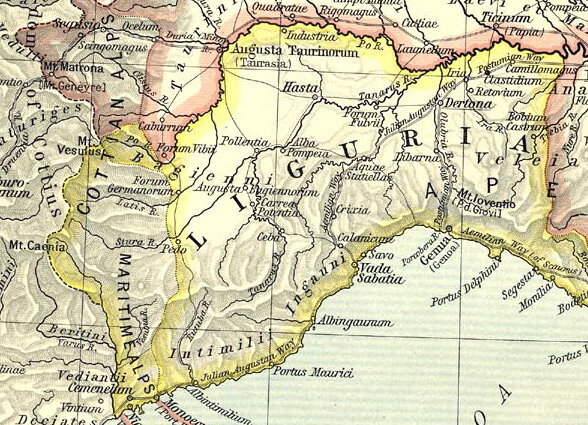 Map of ancient Liguria, between the rivers Po, Varus and Magra