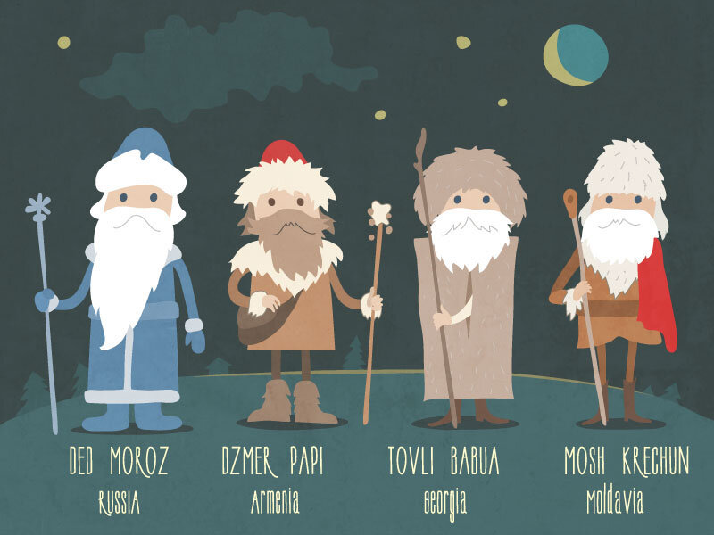 Дед Мороз, Дзмер Папи, Товлис бабуа, Мош Крэчун