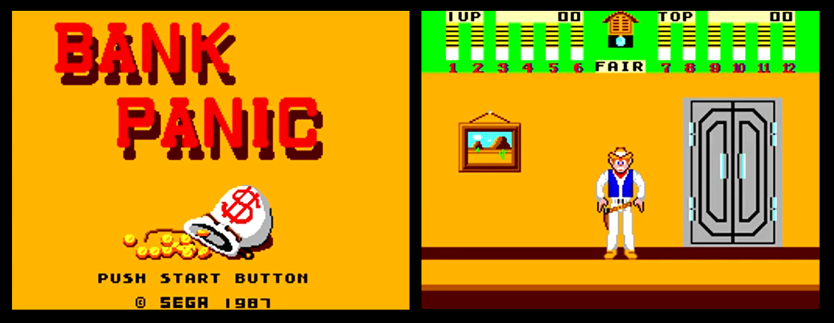 Паника в Банке - Игра на Sega Master System  Аркадная игра в жанре шутер 1987 года - которая больше напоминает виртуальный тир в стиле ковбойского вестерна ..