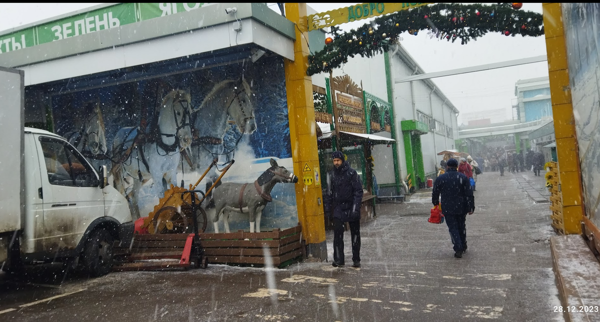 мы приехали на рынок еще перед оттепелью, шел снег и завевал холодный ветер.