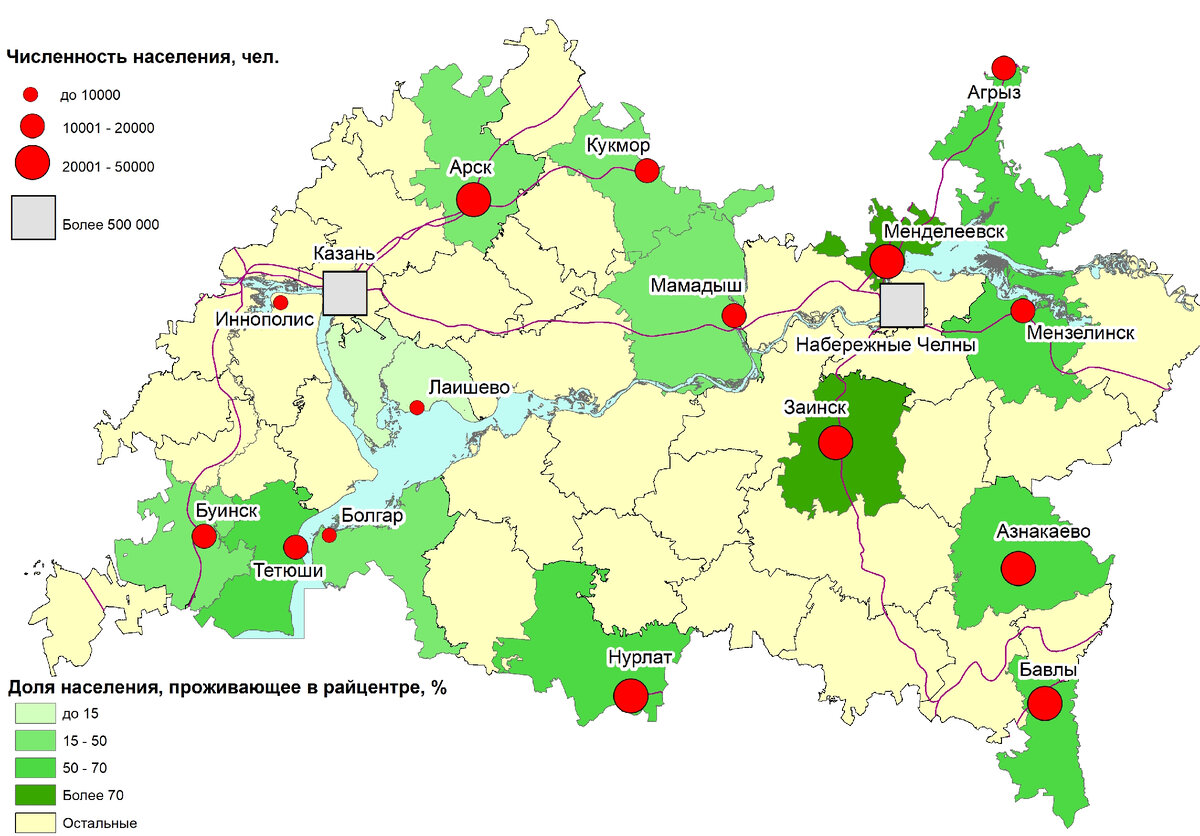 Малые города на карте Татарстана