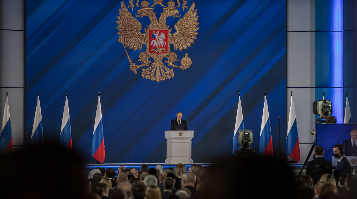 ВЫСТУПЛЕНИЕ ПРЕЗИДЕНТА РОССИИ ВЛАДИМИРА ПУТИНА С ПОСЛАНИЕМ ФЕДЕРАЛЬНОМУ СОБРАНИЮ. ФОТО: YEVGENY PHILIPPOV/GLOBALLOOKPRESS
