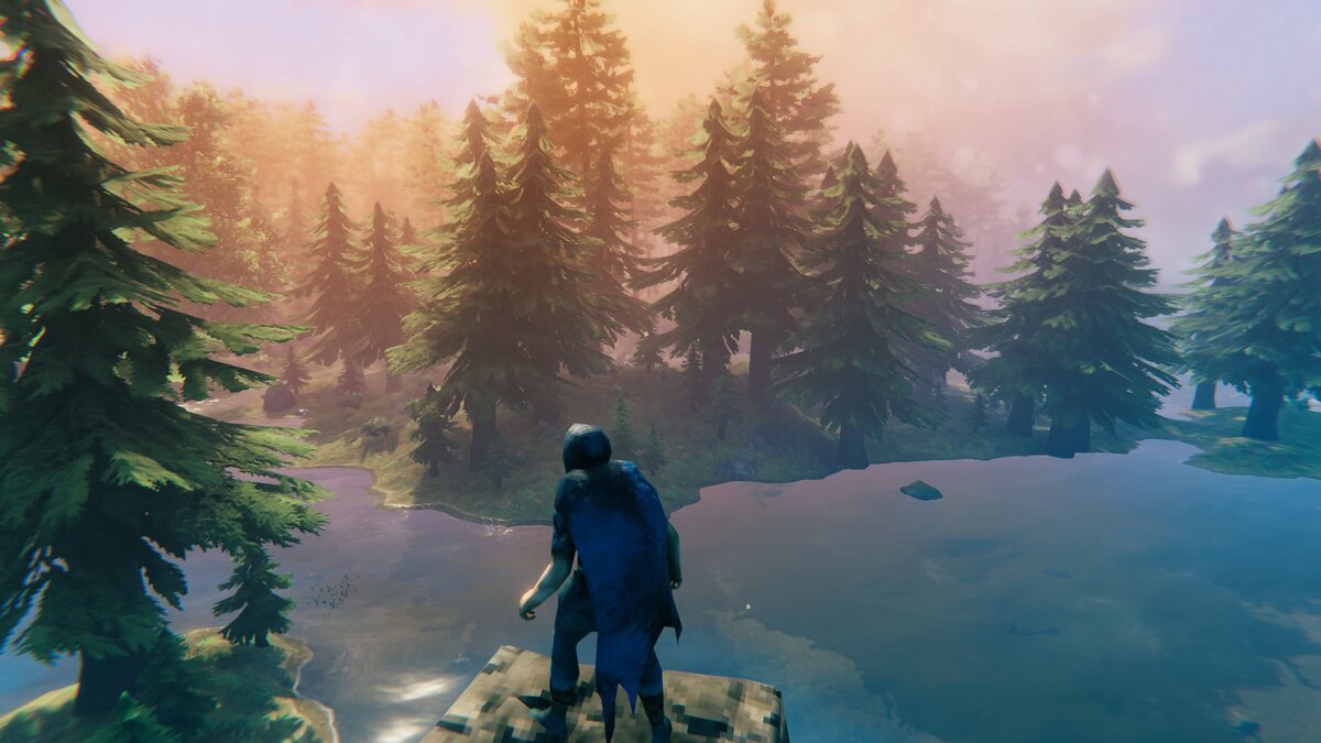 Взобралась на верхушку полуразрушенной башни в чёрном лесу. Скриншот из игры Valheim