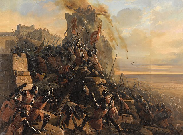 Картина художника Элои-Фирмина Ферона. Атака кавалеров-госпитальеров на острове Родос в 1310 году. Фото является всеобщим достоянием.