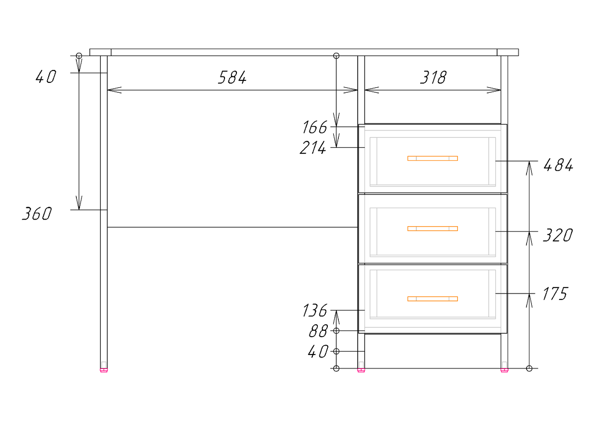 Чертеж письменного стола