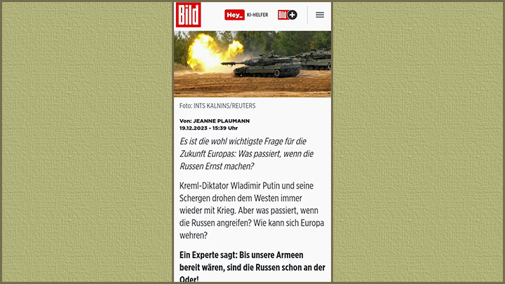 BILD ПУГАЕТ ЧИТАТЕЛЕЙ ВОЕННОЙ УГРОЗОЙ, ИСХОДЯЩЕЙ ОТ РОССИИ. СКРИНШОТ СТРАНИЦЫ САЙТА BILD