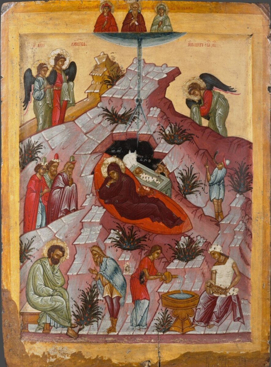 Икона «Рождество Христово с избранными святыми», начало 15 века, Государственная Третьяковская галерея, Москва © Public domain