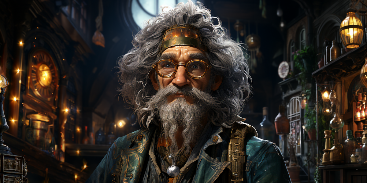 Я сгенерировала старенького волшебника с помощью Midjourney, даже насчет промпта почти не заморачивались, хотя фон нужно было дорисовать