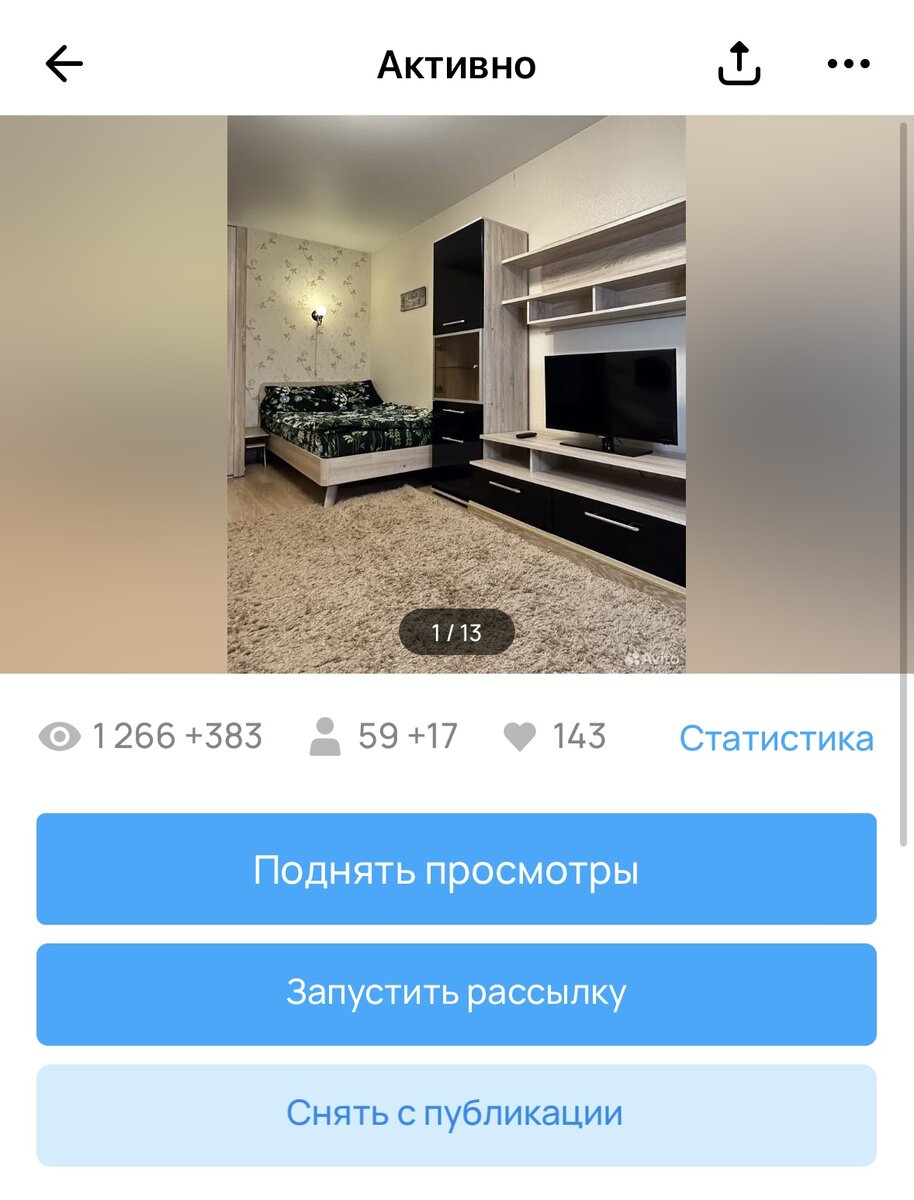 Статистика по моему объявлению. Таких цифр на Авито у меня не было никогда.