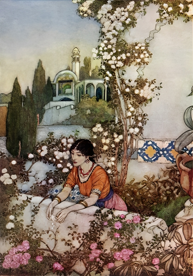 Цветущая роза, иллюстрация к книге рубаев Омара Хайяма. Эдмунд Дюлак. Изображение: wikiart.org