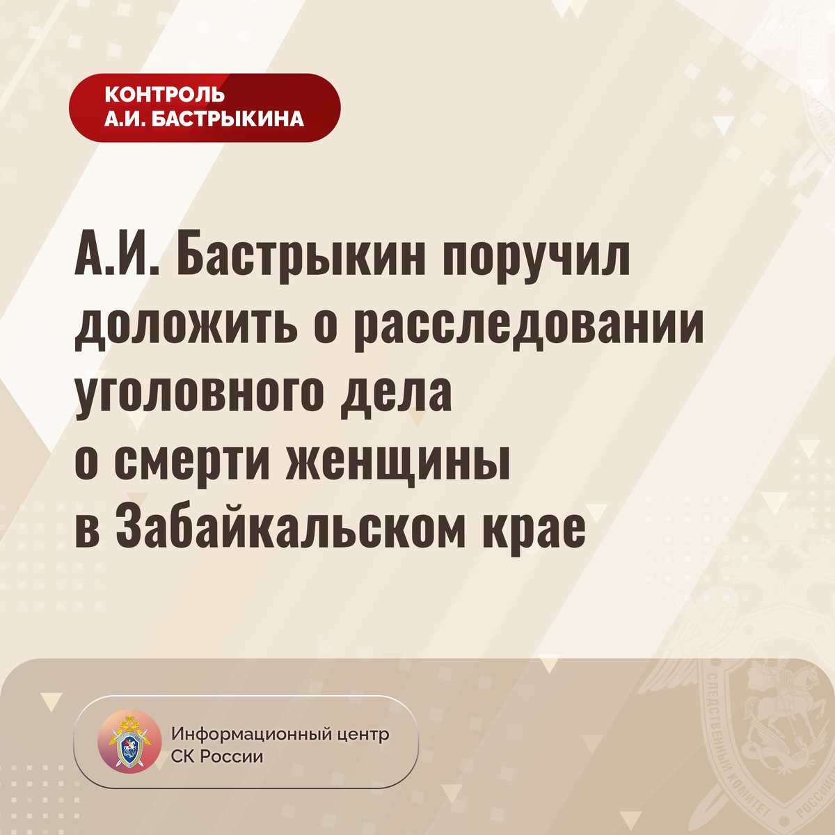 АИ Бастрыкин поручил доложить о расследовании уголовного дела о