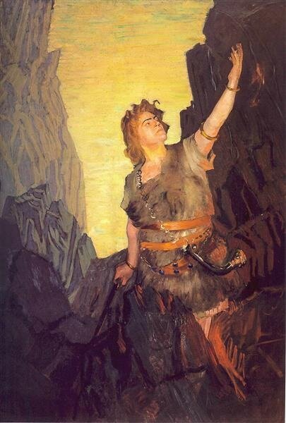 Кустодиев. Портрет Ивана Ершова в роли Зигфрида. 1908. 257×204 см.