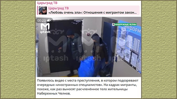 МИГРАНТЫ-УБИЙЦЫ ВЫНЕСЛИ РАСЧЛЕНЁННОЕ ТЕЛО СВОЕЙ ЖЕРТВЫ У ВСЕХ НА ГЛАЗАХ. СКРИНШОТ ПУБЛИКАЦИИ В ТГ-КАНАЛЕ "ЦАРЬГРАД"