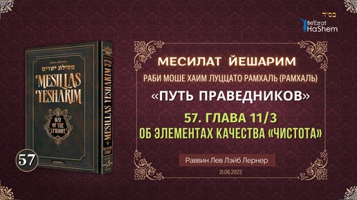 (21.06) Месилат Йешарим | Урок 57 | Глава 11/3 | Об элементах качества «чистота» | Рабби Лев Лернер