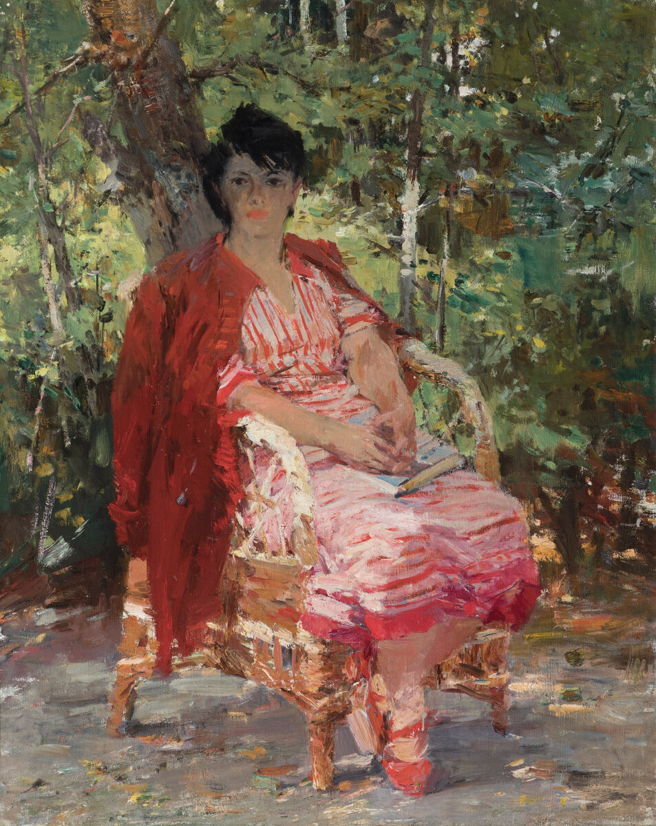 Евсей Моисеенко (1916-1988). Портрет жены под деревом. 1956. Холст, масло. 100х80. 