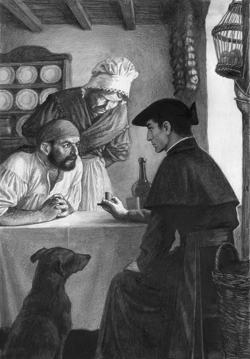 Аббат Бузони в трактире "Гарский мост" с Гаспаром Кадруссом и его женой Карконтой