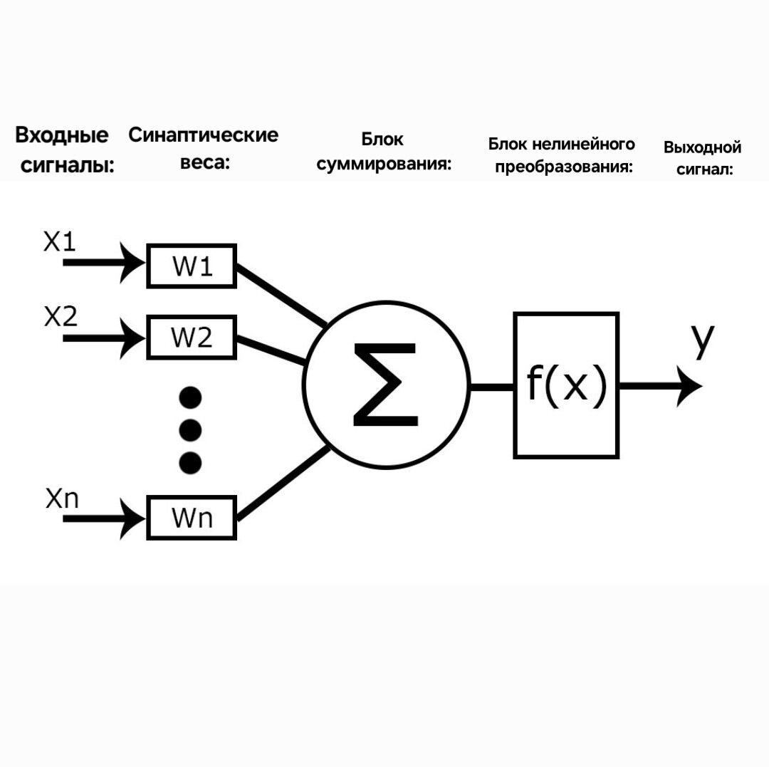 Функциональная схема формального нейрона Маккалока и Питтса.