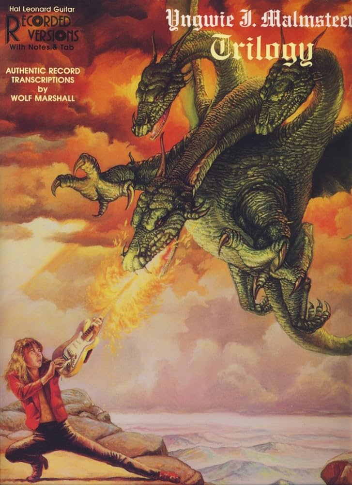 На обложке альбома шведского гитариста-виртуоза Ингви Мальмстина "Trilogy" 1986 г. дракон. напоминающий нашего Змея Горыныча
