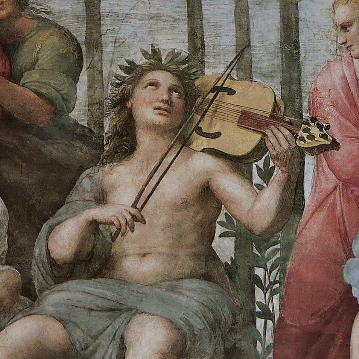 Фрагмент фрески с Аполлоном, играющим на 9-струнной лире да браччо / Источник: Wikimedia Commons (фрагмент, Public domain) https://commons.wikimedia.org/wiki/File:Rapha%C3%ABl_-_Le_Parnasse_(d%C3%A9tail_Apollon).jpg