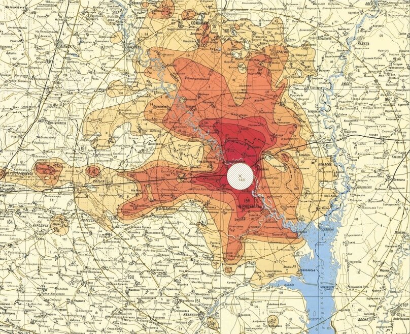 Общая карта радиоактивного загрязнения от Чернобыля