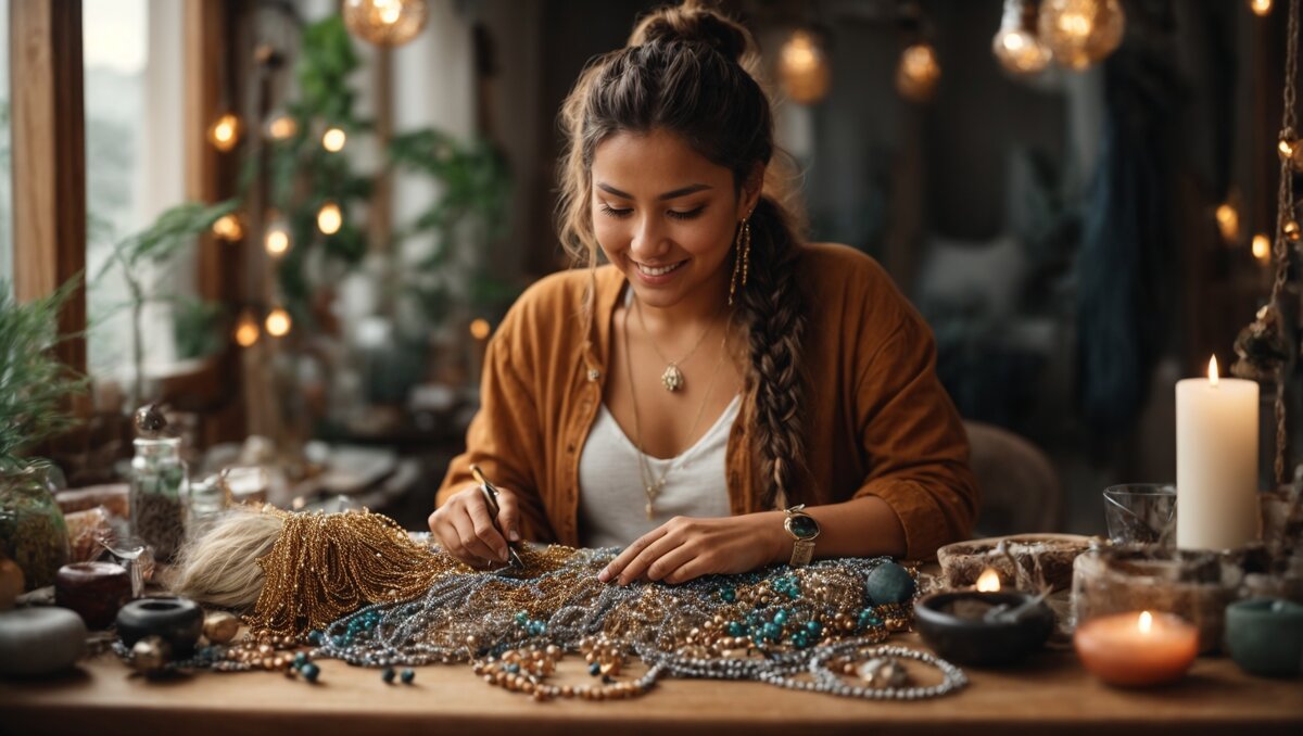 Мария работает над своими украшениями