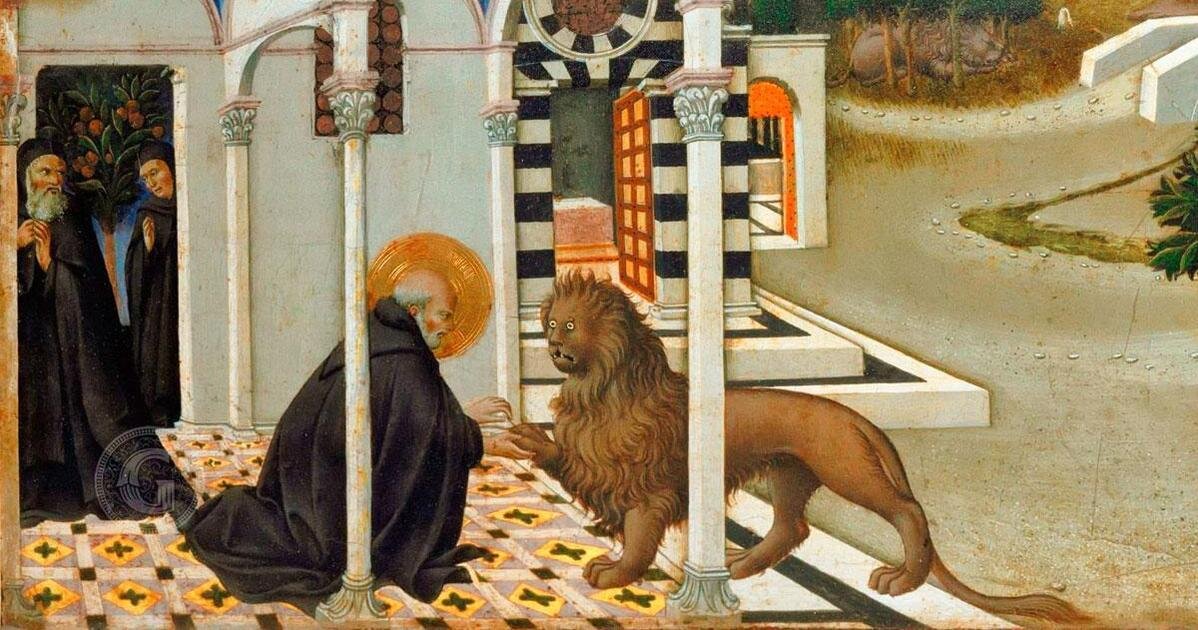 Сано (Ансано) ди Пьетро. История святого Иеронима и льва, 1444. Лувр, Париж. Фрагмент.