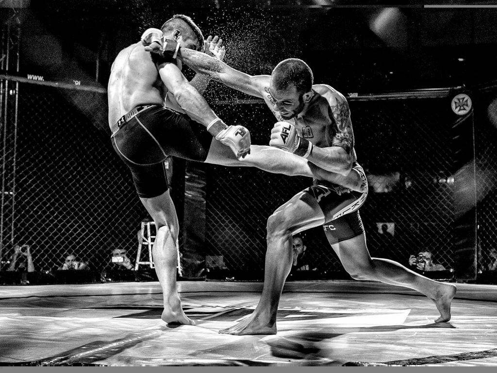 Поединок бойцов в ММА.