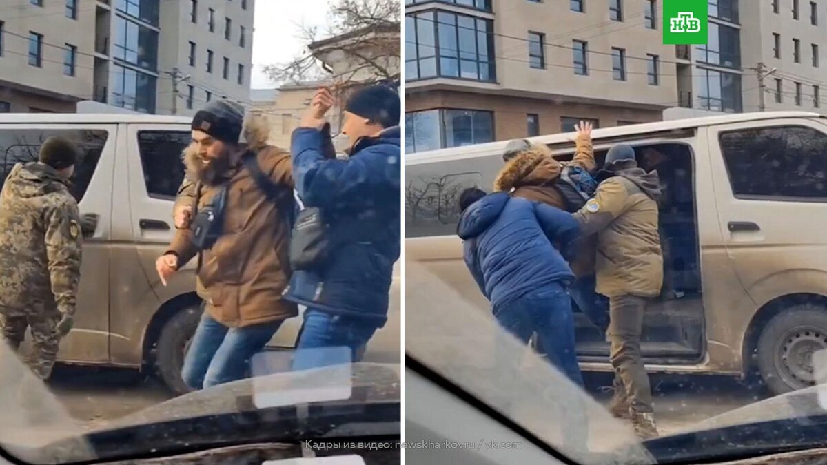    На Украине люди в военной форме силой затолкали в машину мужчину и увезли