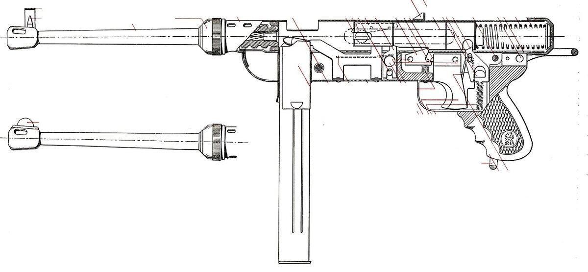 Устройство пистолета-пулемета. Рисунок из Руководства.