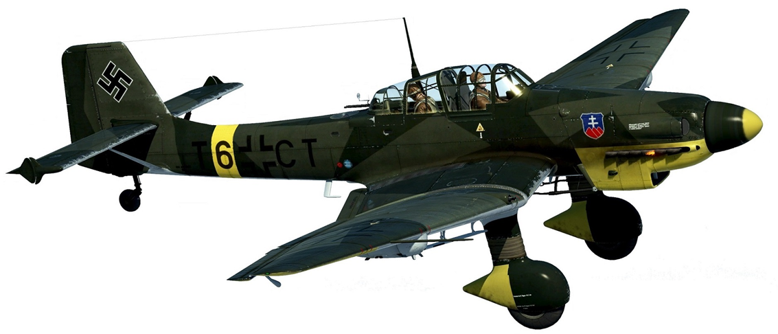 ТТХ Junkers Ju.87D: Масса взлетная - 5.500 кг. Двигатель: Jumo 211J-1 1х1.400 л.с. Максимальная скорость - 410 км/ч. Дальность: 1.530 км (пустой); 1.165 км (с 500-кг бомбой). Вооружение: 2х7,92-мм пулемета вперед (на Ju.87D-5 2х20-мм пушки); 2х7,92-мм (1 спаренный пулемет) назад. Бомбы: 1.500 кг (в перегруз – до 1.800 кг). Экипаж 2 человека.