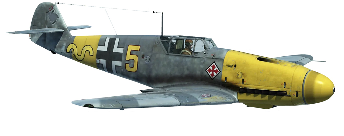 ТТХ Bf.109F: Масса взлетная - 2.800 кг. Двигатель Daimler-Benz DB.601N 1.270 л.с. Скорость 600 км/ч. Потолок - 11.000 м. Дальность - 650 км (с подвесным баком 845 км). Вооружение: 1х15-мм, 2х7,92-мм пулемета.