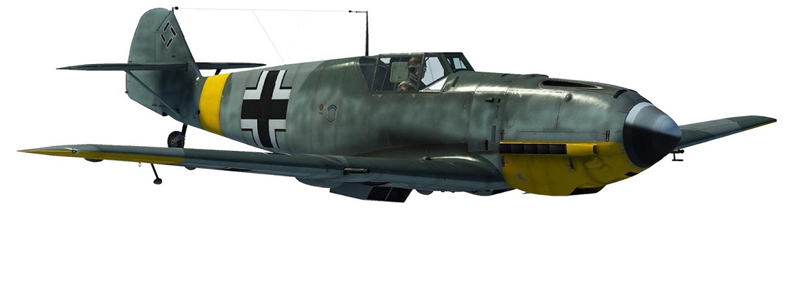 ТТХ Bf.109Е-1: Масса взлетная - 2.670 кг. Двигатель: Daimler-Benz DB.601A 1.175 л.с. Максимальная скорость - 570 км/ч. Дальность - 660 км. Вооружение: 2х20-мм пушки, 2х7,92-мм пулемета.