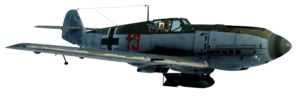 ТТХ Bf.109Е-4В: Масса взлетная - 2.800 кг. Двигатель: Daimler-Benz DB.601N 1.175 л.с. Максимальная скорость: 550 км/ч. Дальность - 665 км. Вооружение: 2х20-мм пушки, 2х7,92-мм пулемета. Бомбы: 1х250 кг или 4х50 кг.