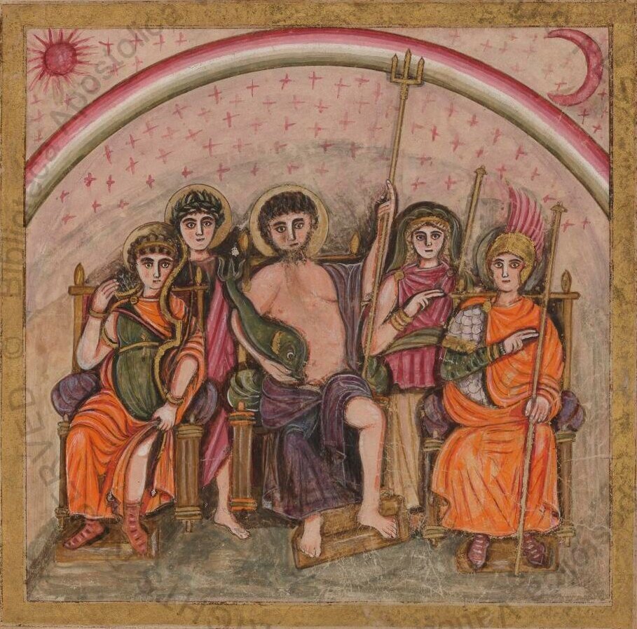 Совет богов. Миниатюра из рукописи Vergilius Romanus. V в. н. э.