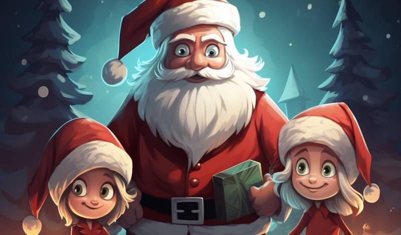 Дедушка мороз с детьми в открытках с поздравлениями