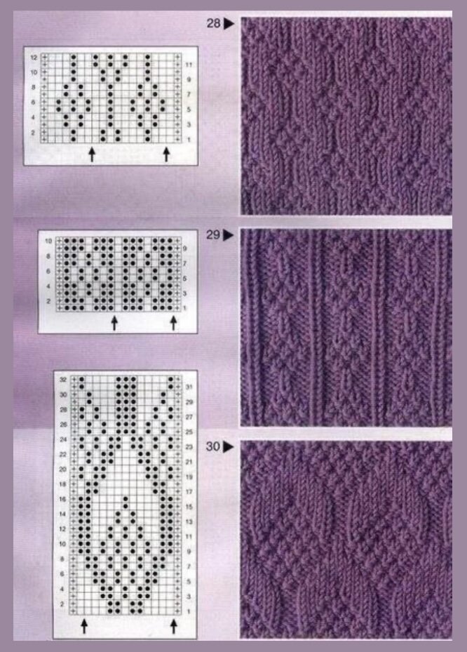 Узоры спицами лицевые изнаночные со схемами