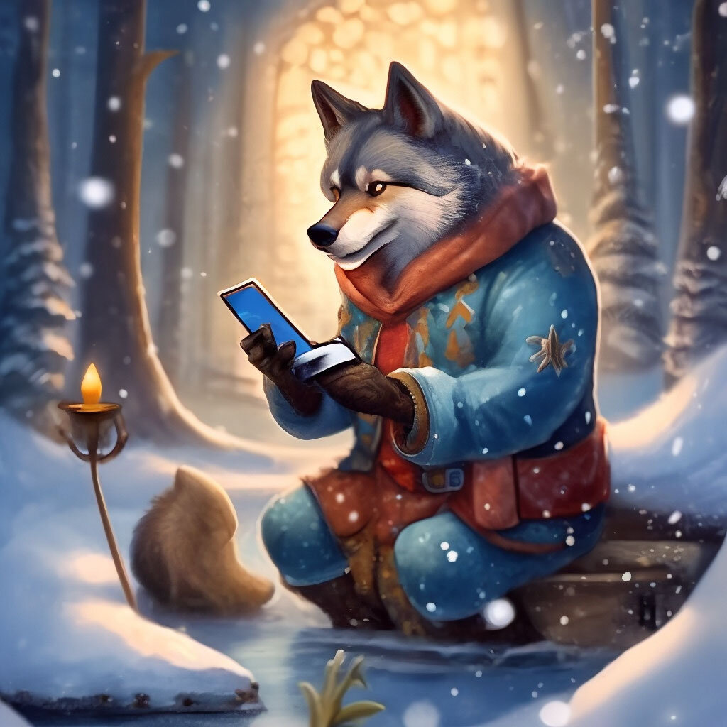 картинка на тему волк-рыбак с эхолотом сгенерирована нейросетью Шедеврум