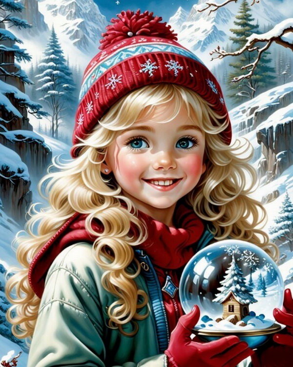 Картинки с Рождеством 2024 года девочка с хрустальным шаром ФОТО