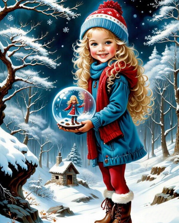 Картинки с Рождеством 2024 года девочка с хрустальным шаром ФОТО