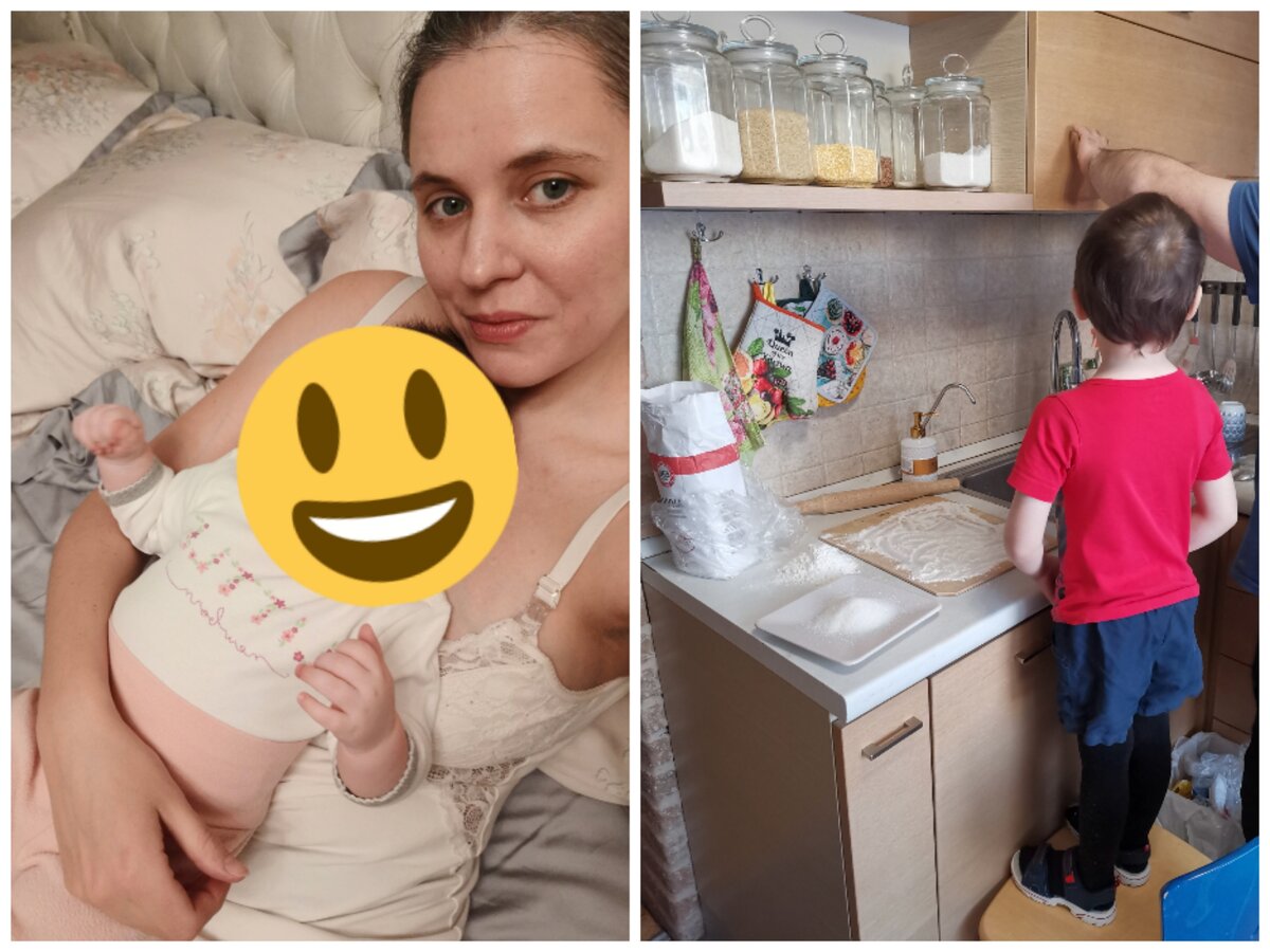 Фото слева: я с дочкой, фото справа: муж с сыном