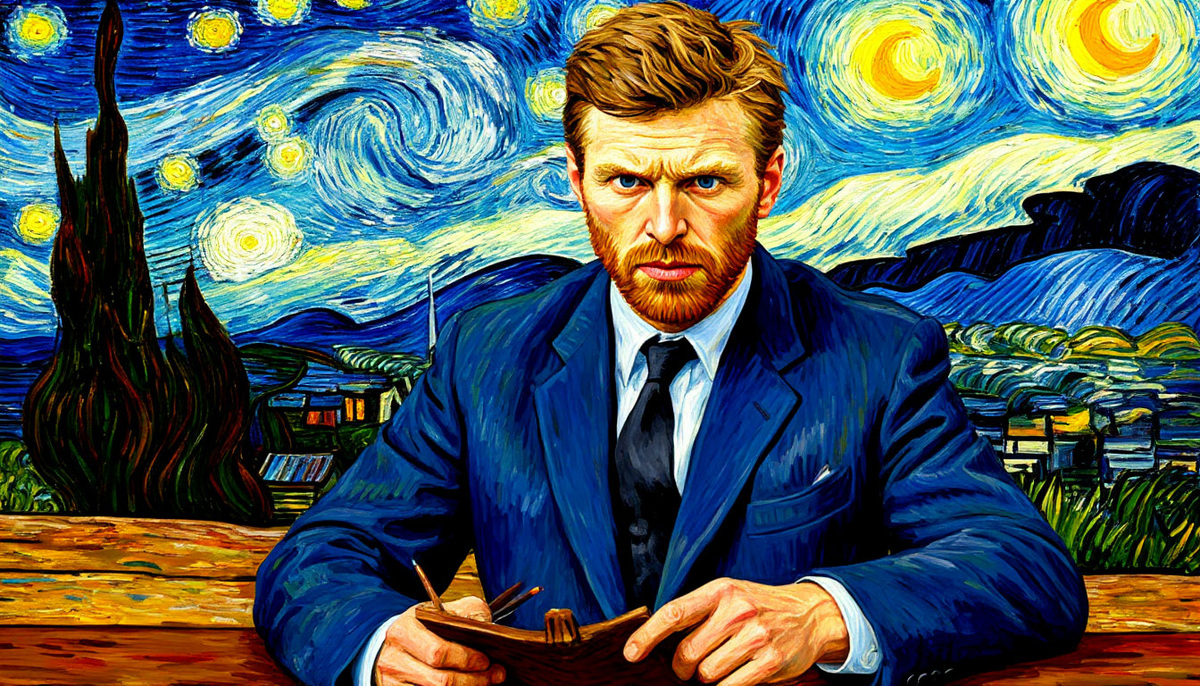 Начальник по версии ИИ картина в стиле художника Ван Гога - знак Овна