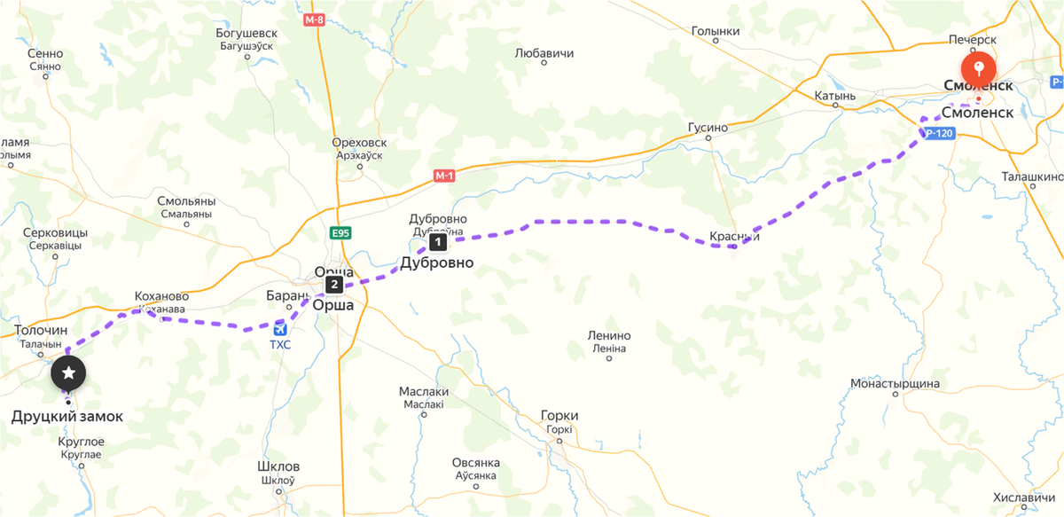 Смоленск - Дубровно - Орша - Друцк. Яндекс.Карты