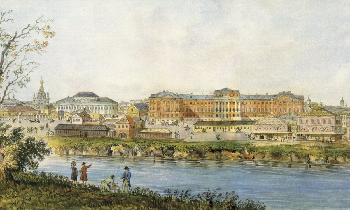 Императорский Московский университет, вид со стороны реки Неглинной, 1800-ые годы