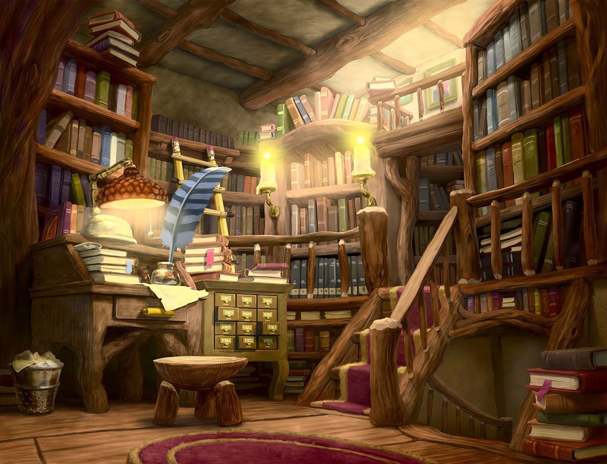 Библиотека арт. Сказочная библиотека. Сказочная комната. Библиотека фэнтези. В книжном магазине фантастика