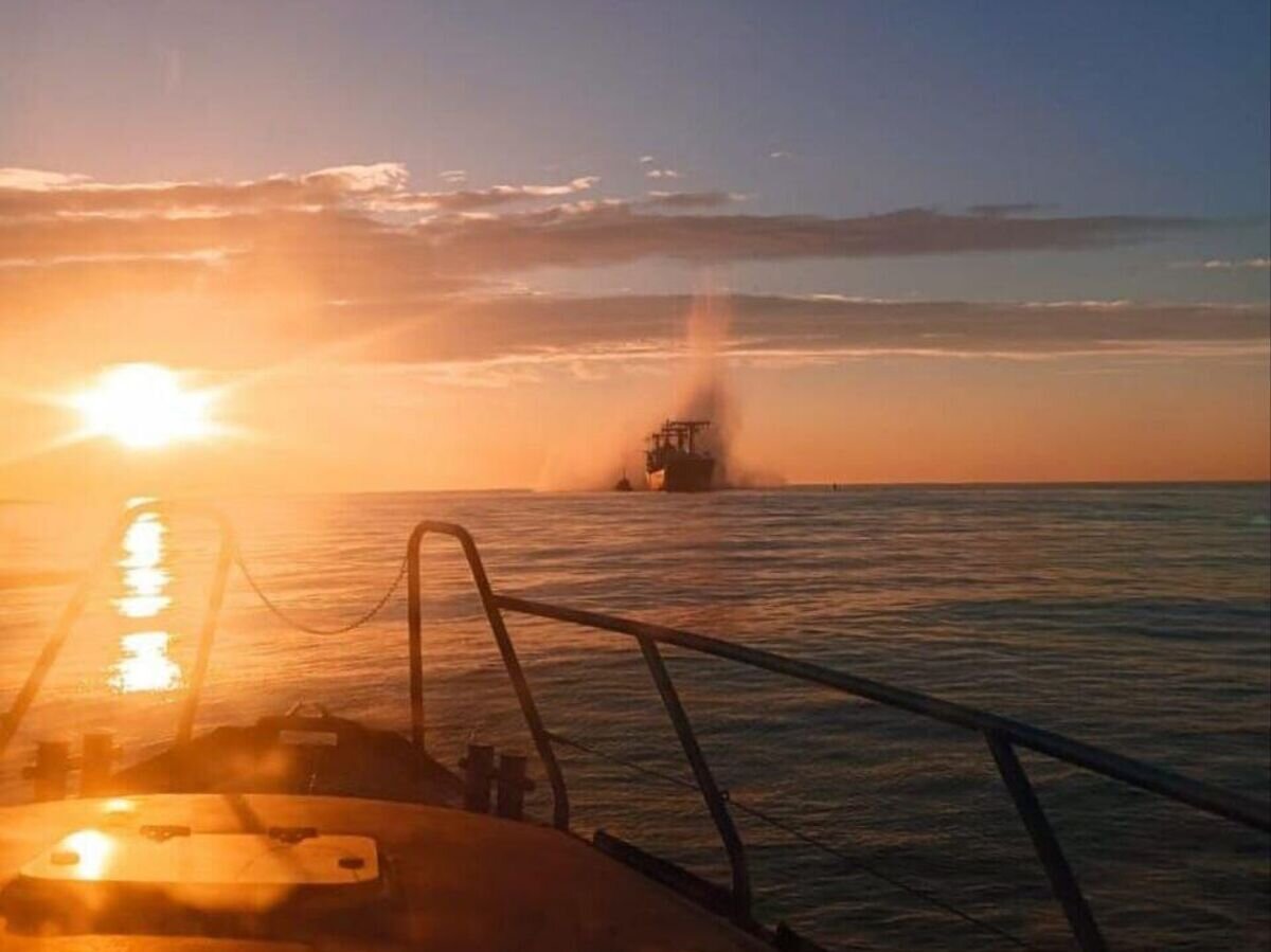    Грузовое судно под флагом Панамы подорвалось на мине в Черном море© Фото : Силы обороны юга Украины/Telegram