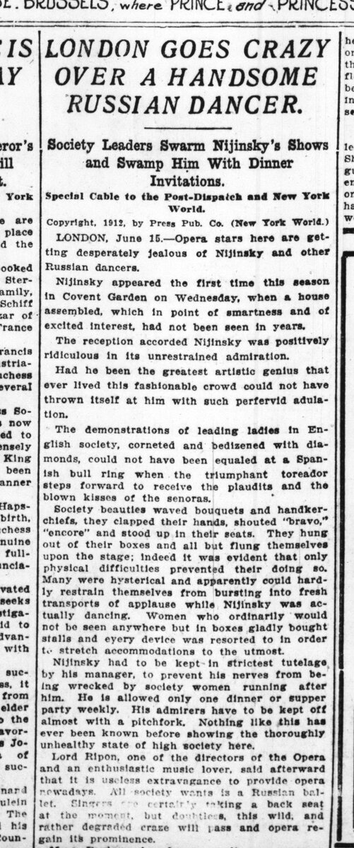 Статья в американской газете «ST-LOUIS POST DISPATCH» от 16 июня 1912 года 