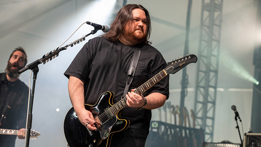    Wolfgang Van Halen, of Mammoth WVH, performs on Saturday, Oct. 23, 2021, at Shaky Knees in Atlanta. (Photo by Paul R. Giunta/Invision/AP)