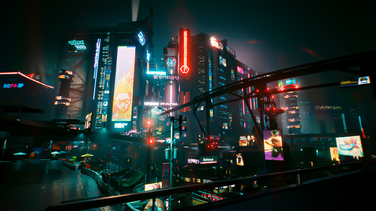 Cyberpunk 2077 город неон