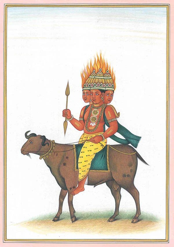 Агни с тремя головами. Изображение: Exotic India Art